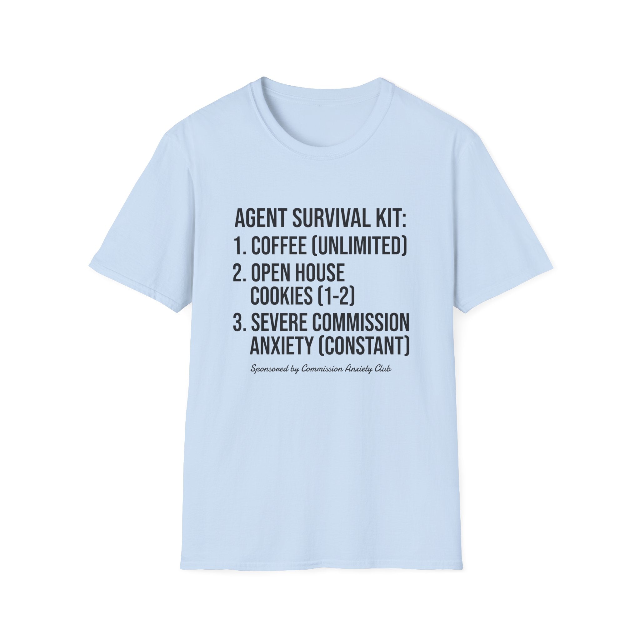 Agent Survival Kit T-Shirt — Funny Real Estate Agent Shirt (Coffee, Open House Cookies)
