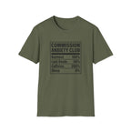 Commission Anxiety Club T-Shirt — Burnout 100%, Caffeine 200% Graphic Tee