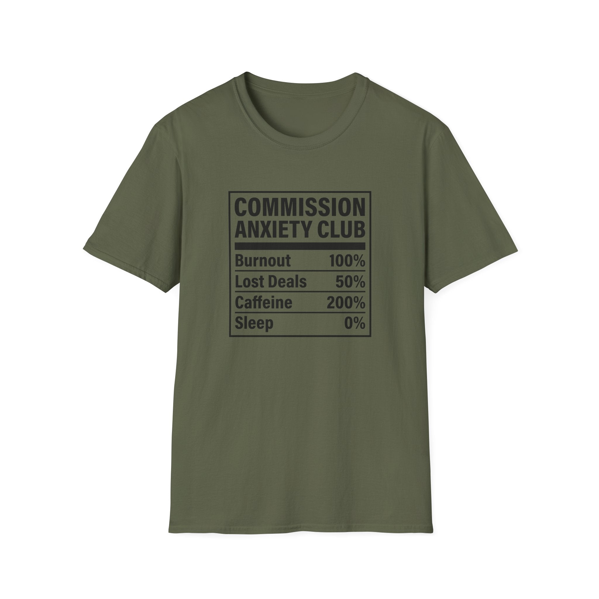 Commission Anxiety Club T-Shirt — Burnout 100%, Caffeine 200% Graphic Tee