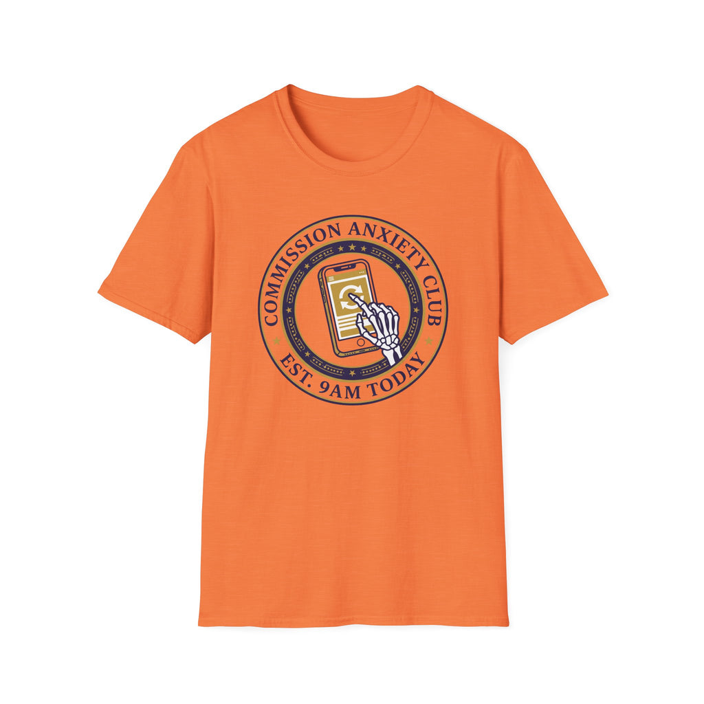 T-Shirt — "Commission Anxiety Club" Graphic Tee (Est. 9AM Today) — Artist Humor, Freelance & Creator Gift