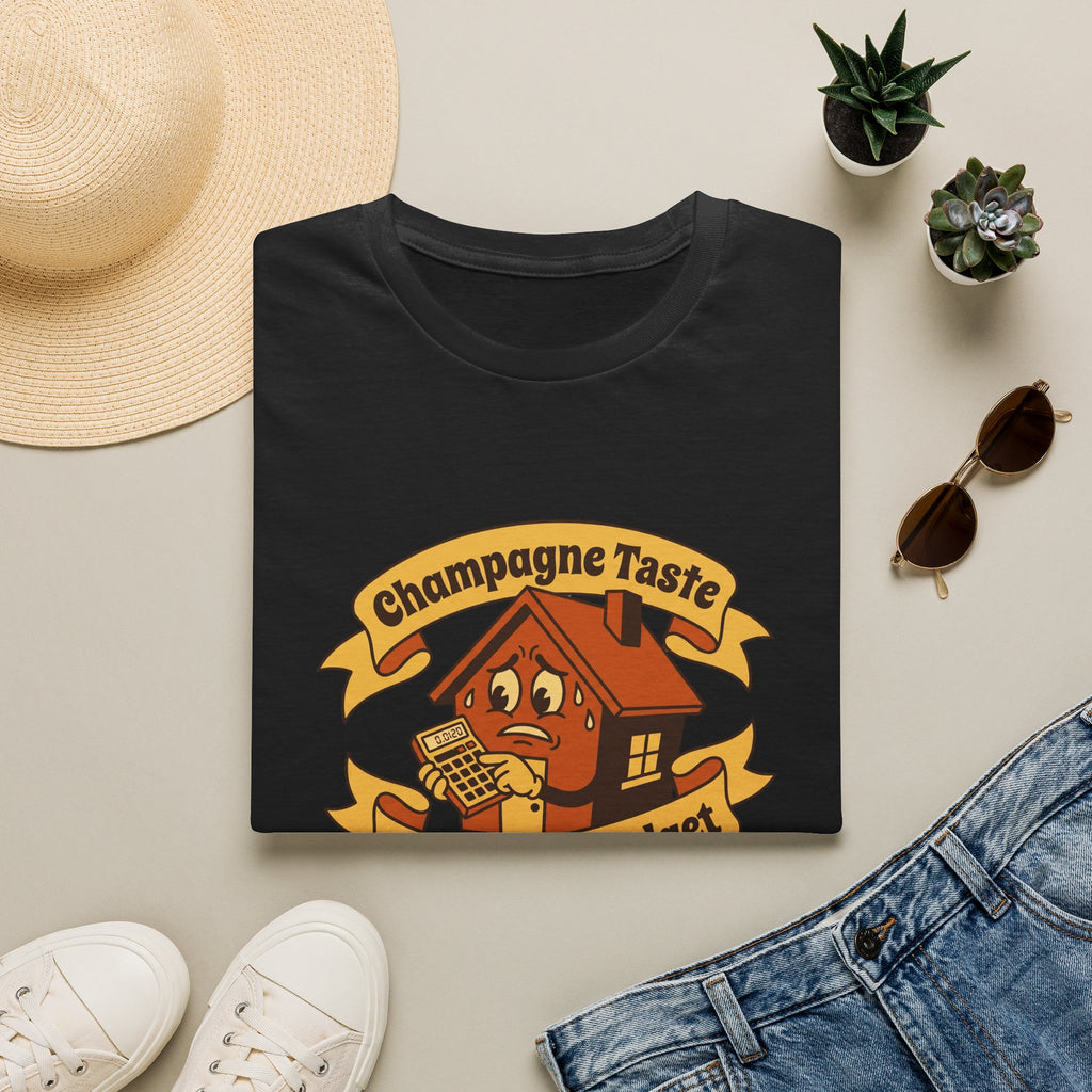 T-Shirt — "Champagne Taste, Tap Water Budget" Retro House Graphic Tee