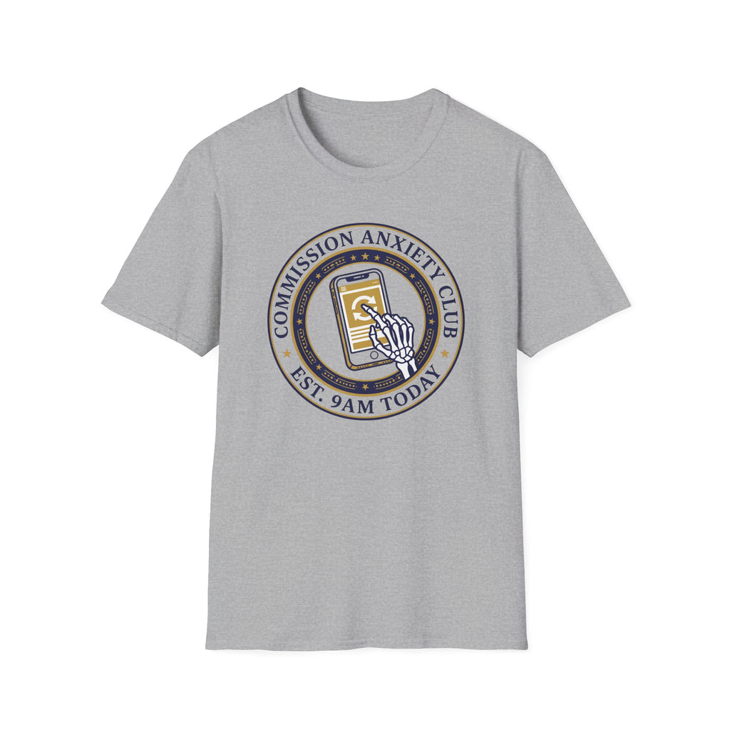 T-Shirt — "Commission Anxiety Club" Graphic Tee (Est. 9AM Today) — Artist Humor, Freelance & Creator Gift