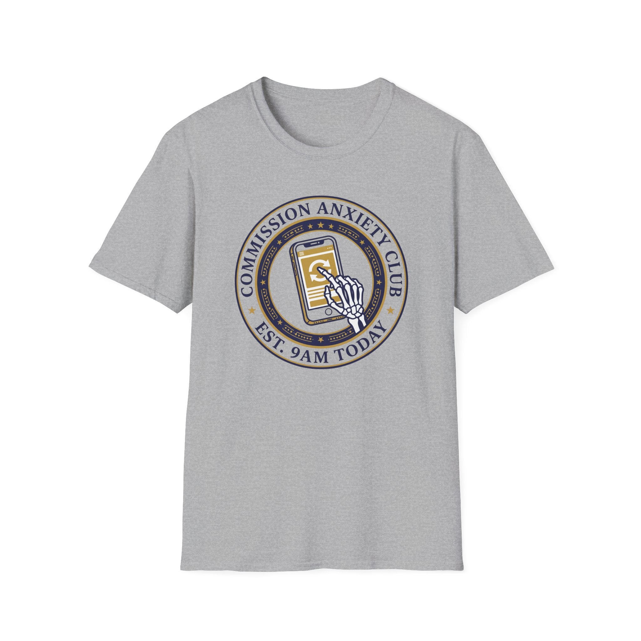 T-Shirt — "Commission Anxiety Club" Graphic Tee (Est. 9AM Today) — Artist Humor, Freelance & Creator Gift