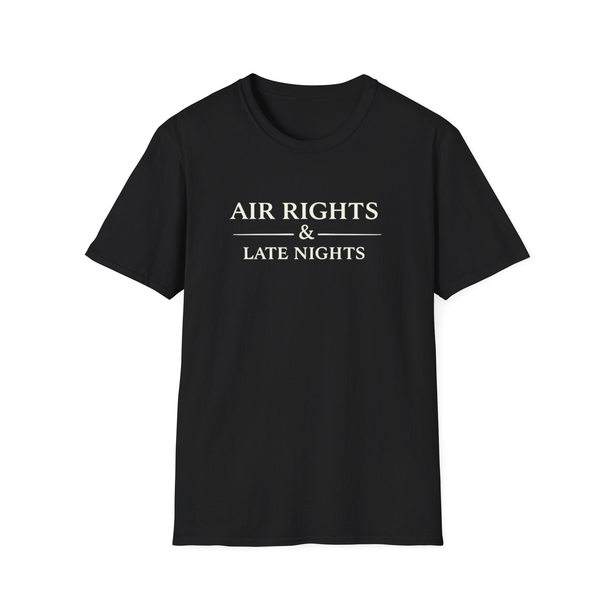 Air Rights & Late Nights T‑Shirt — Vintage Minimalist Typography Tee for Night Owls