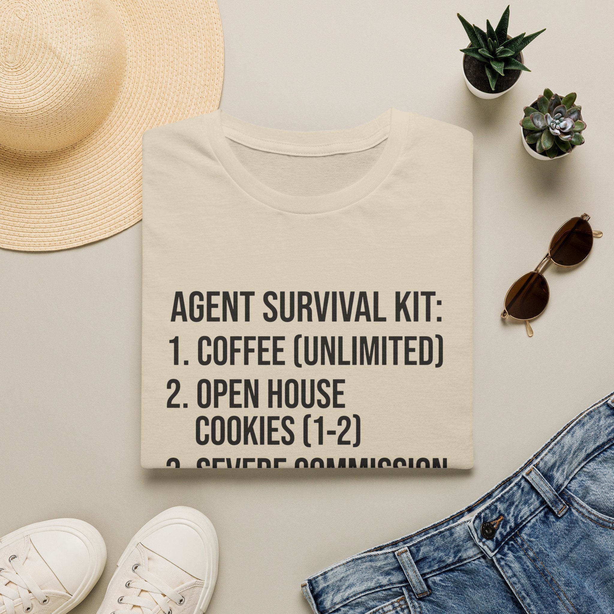 Agent Survival Kit T-Shirt — Funny Real Estate Agent Shirt (Coffee, Open House Cookies)