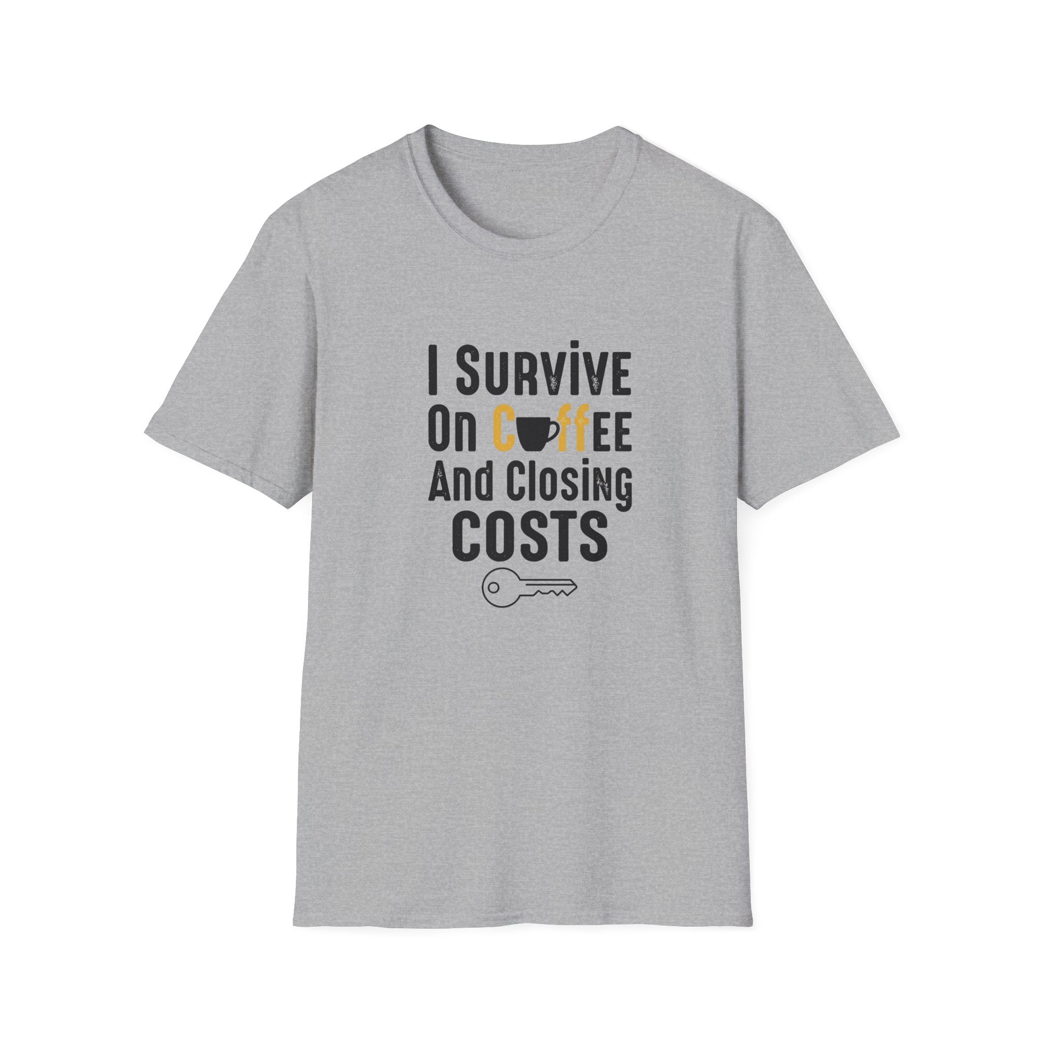 I Survive On Coffee And Closing Costs T-Shirt — Real Estate Agent Coffee Tee