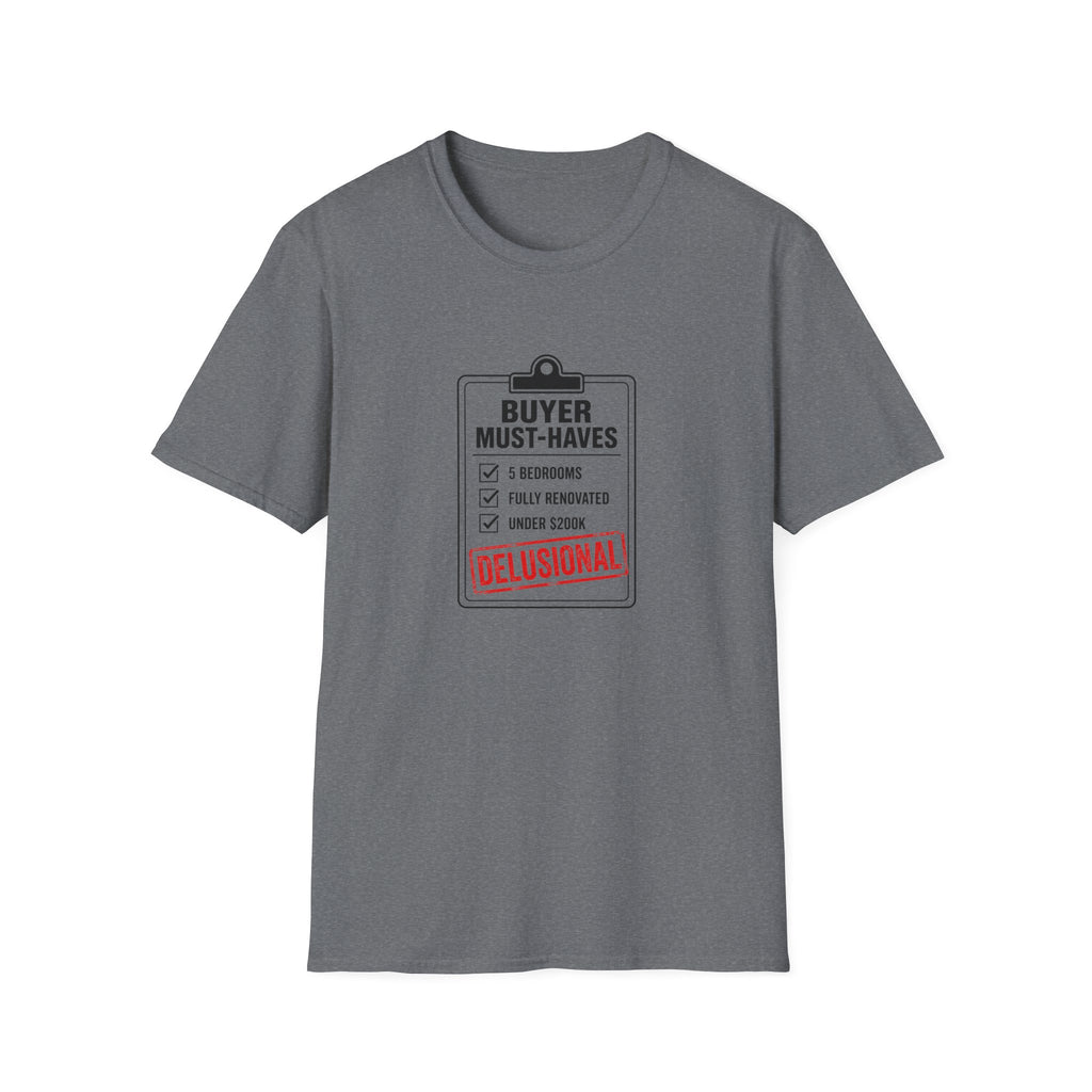 T-Shirt — "Buyer Must-Haves" Real Estate Checklist Graphic Tee