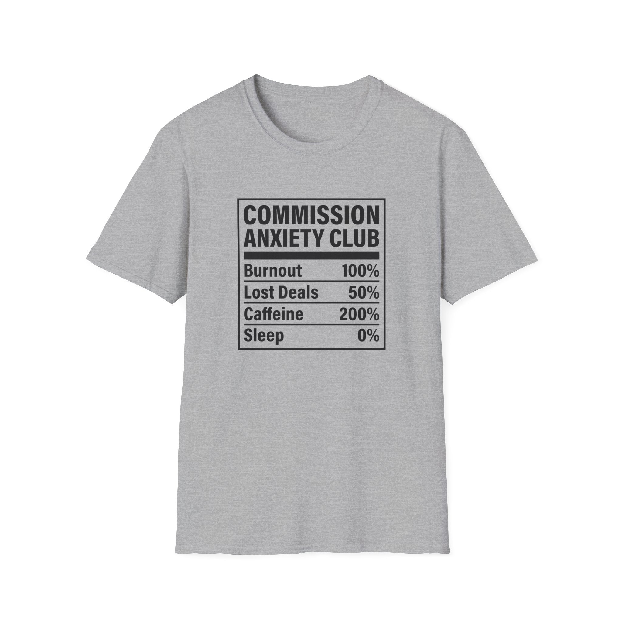 Commission Anxiety Club T-Shirt — Burnout 100%, Caffeine 200% Graphic Tee