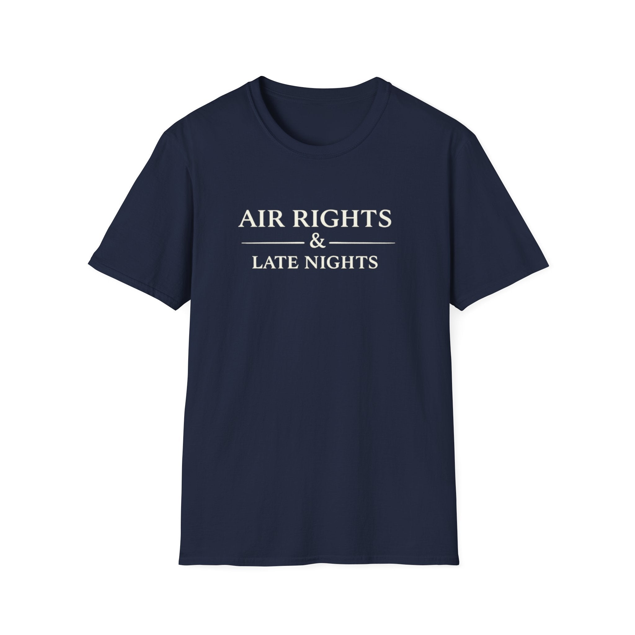 Air Rights & Late Nights T‑Shirt — Vintage Minimalist Typography Tee for Night Owls