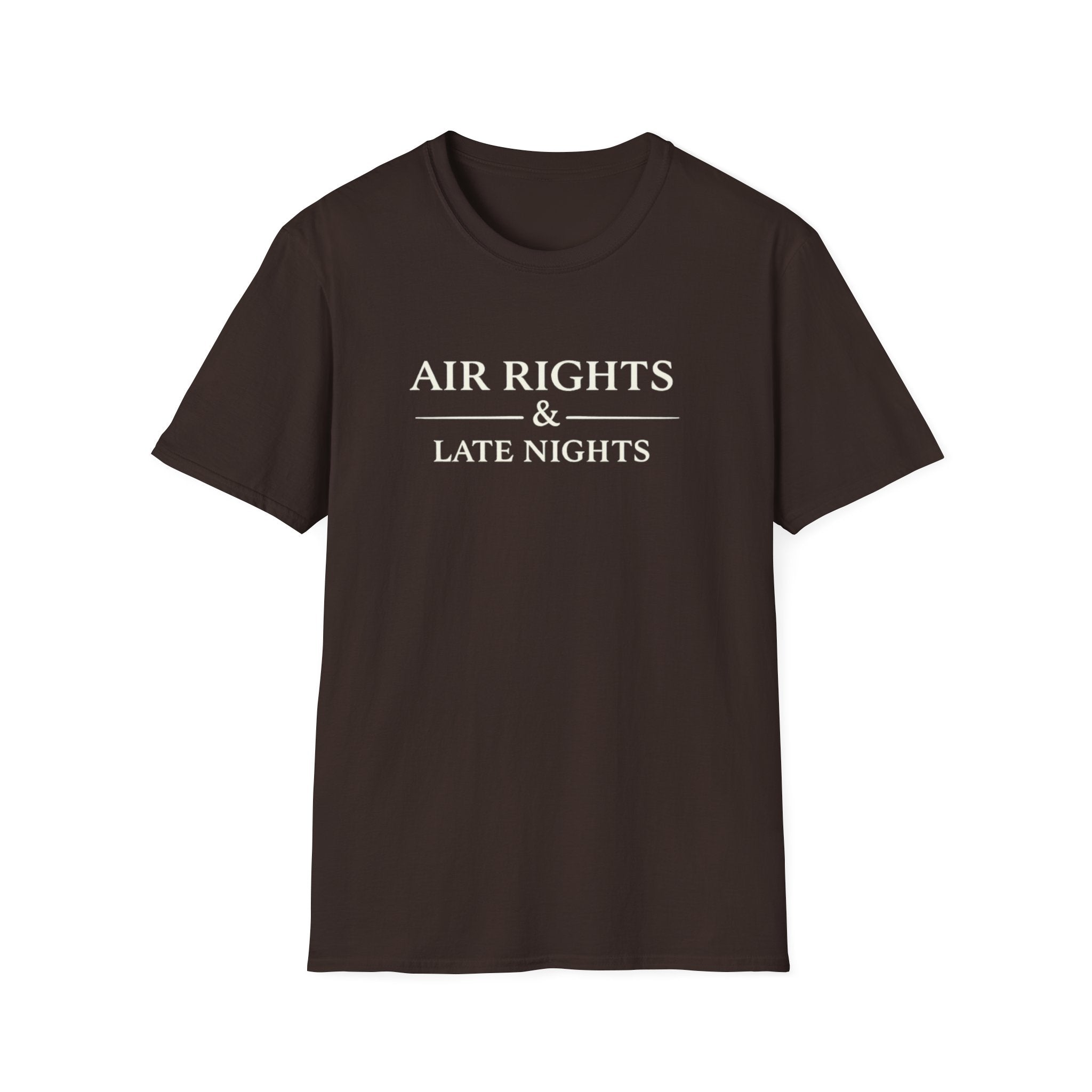 Air Rights & Late Nights T‑Shirt — Vintage Minimalist Typography Tee for Night Owls
