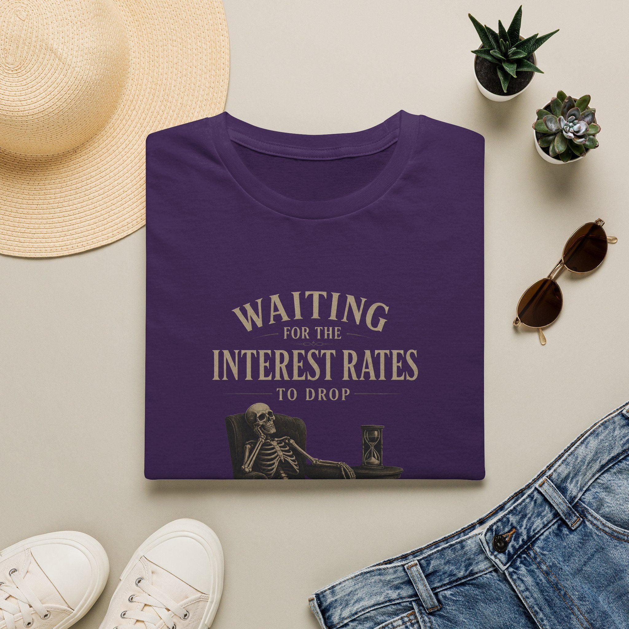 Waiting for the Interest Rates to Drop T‑Shirt — Funny Skeleton Financial Humor Tee
