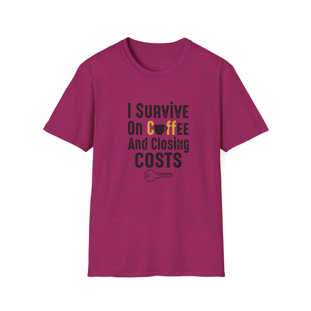 I Survive On Coffee And Closing Costs T-Shirt — Real Estate Agent Coffee Tee