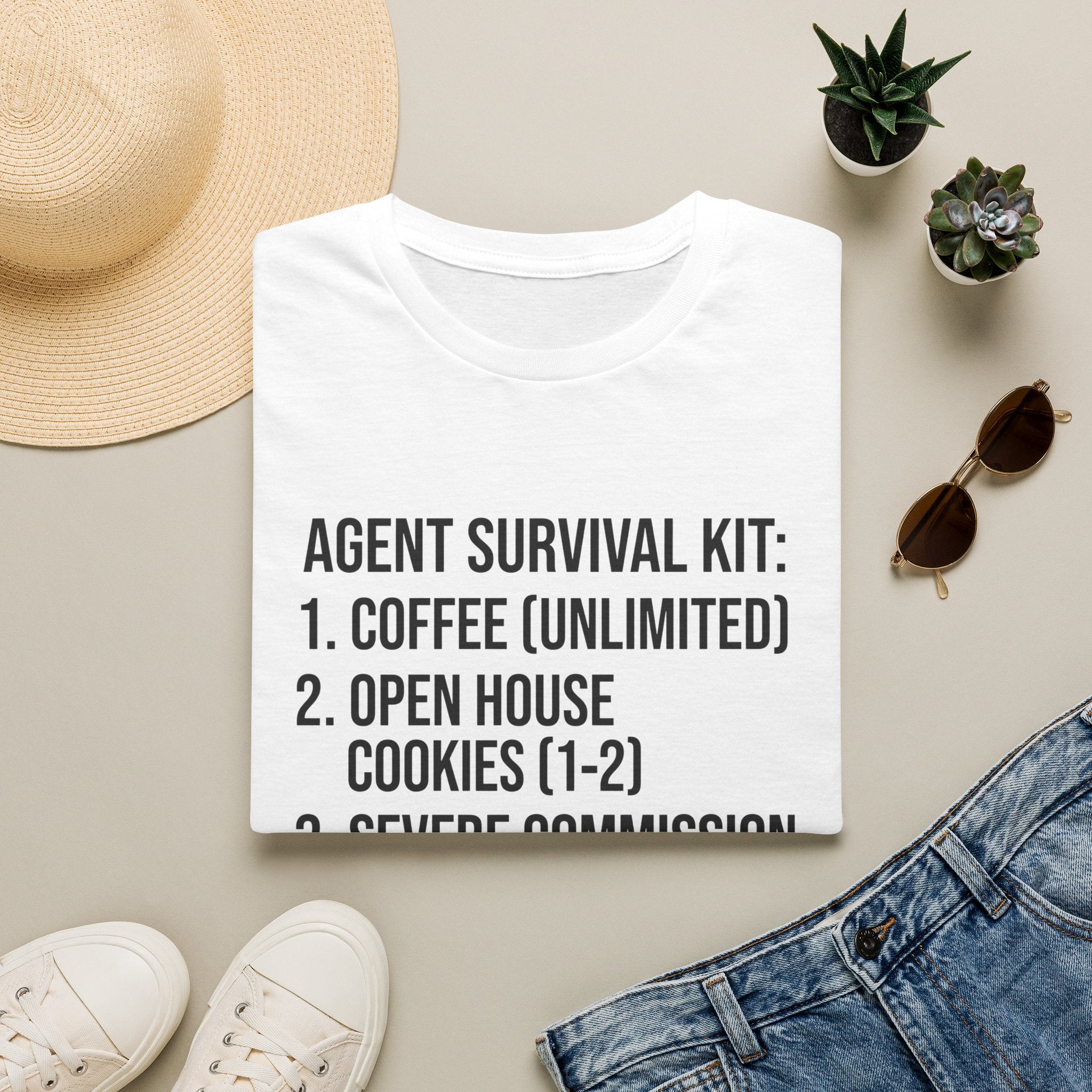 Agent Survival Kit T-Shirt — Funny Real Estate Agent Shirt (Coffee, Open House Cookies)
