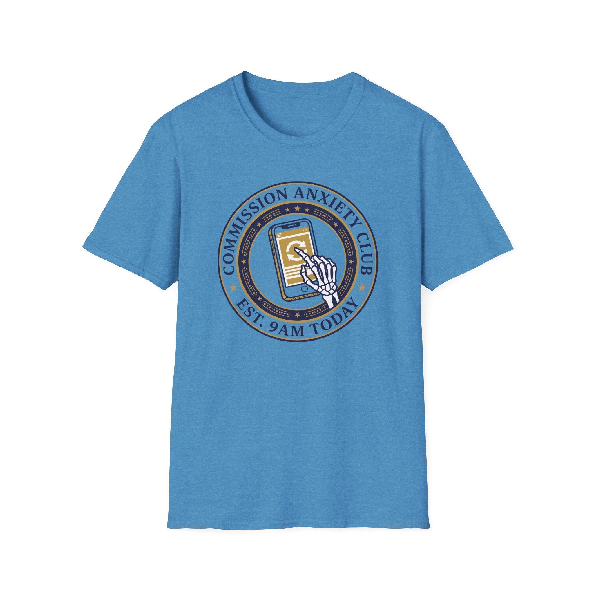 T-Shirt — "Commission Anxiety Club" Graphic Tee (Est. 9AM Today) — Artist Humor, Freelance & Creator Gift