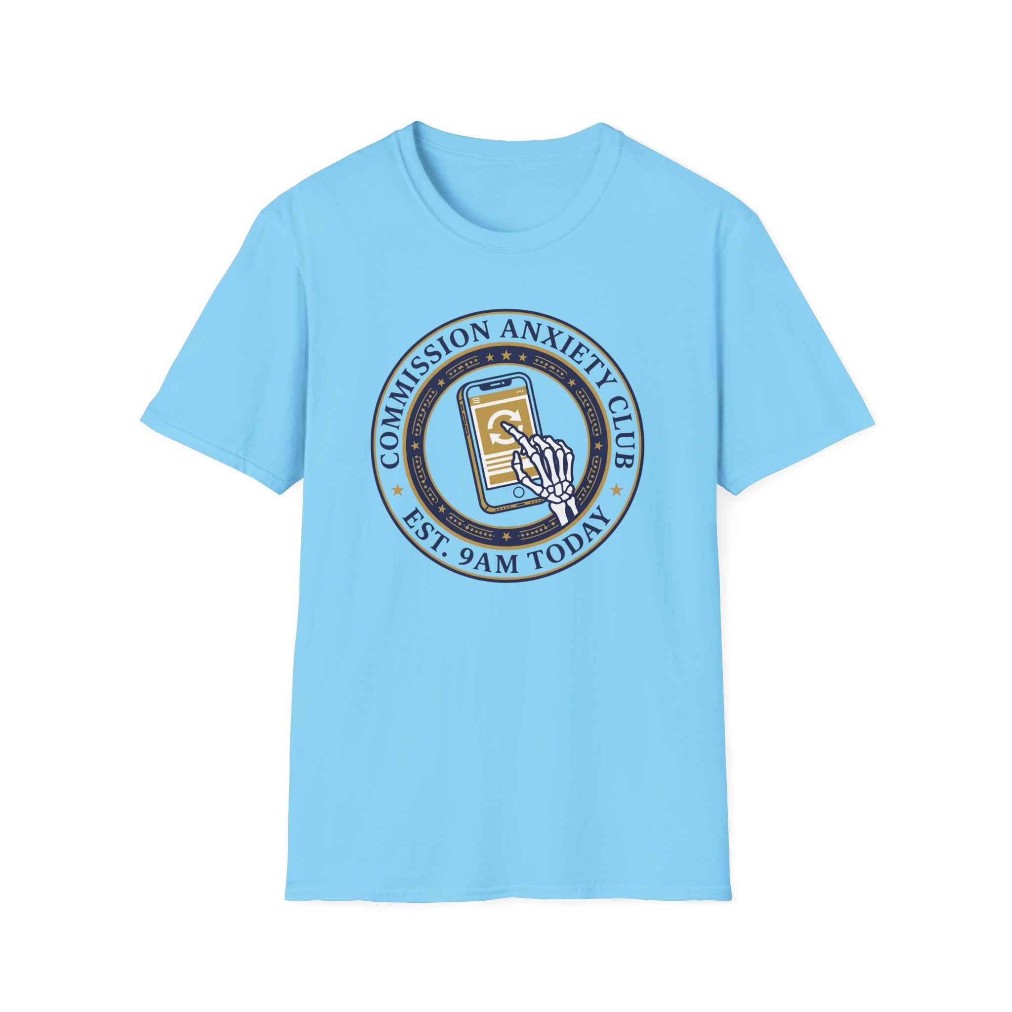 T-Shirt — "Commission Anxiety Club" Graphic Tee (Est. 9AM Today) — Artist Humor, Freelance & Creator Gift