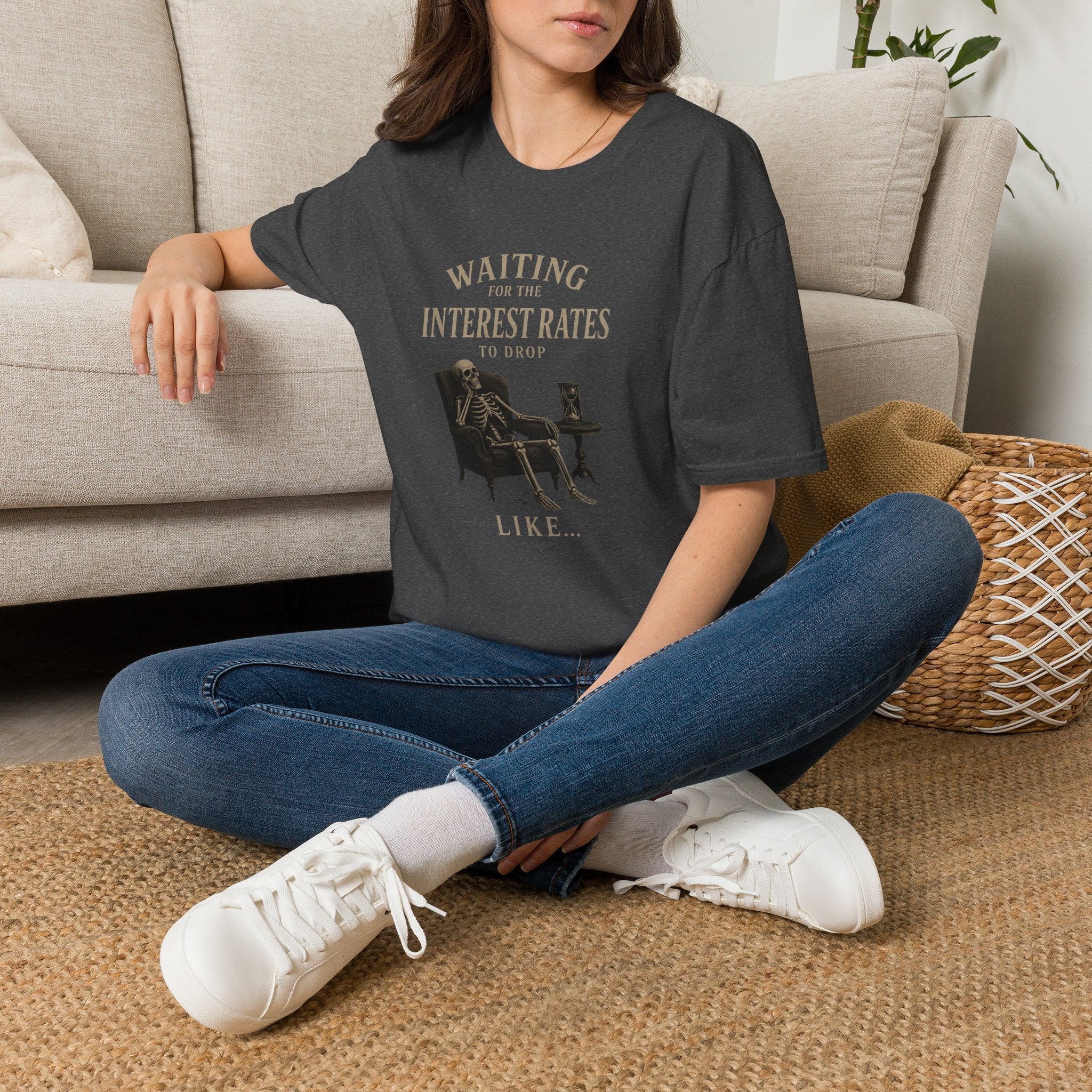 Waiting for the Interest Rates to Drop T‑Shirt — Funny Skeleton Financial Humor Tee