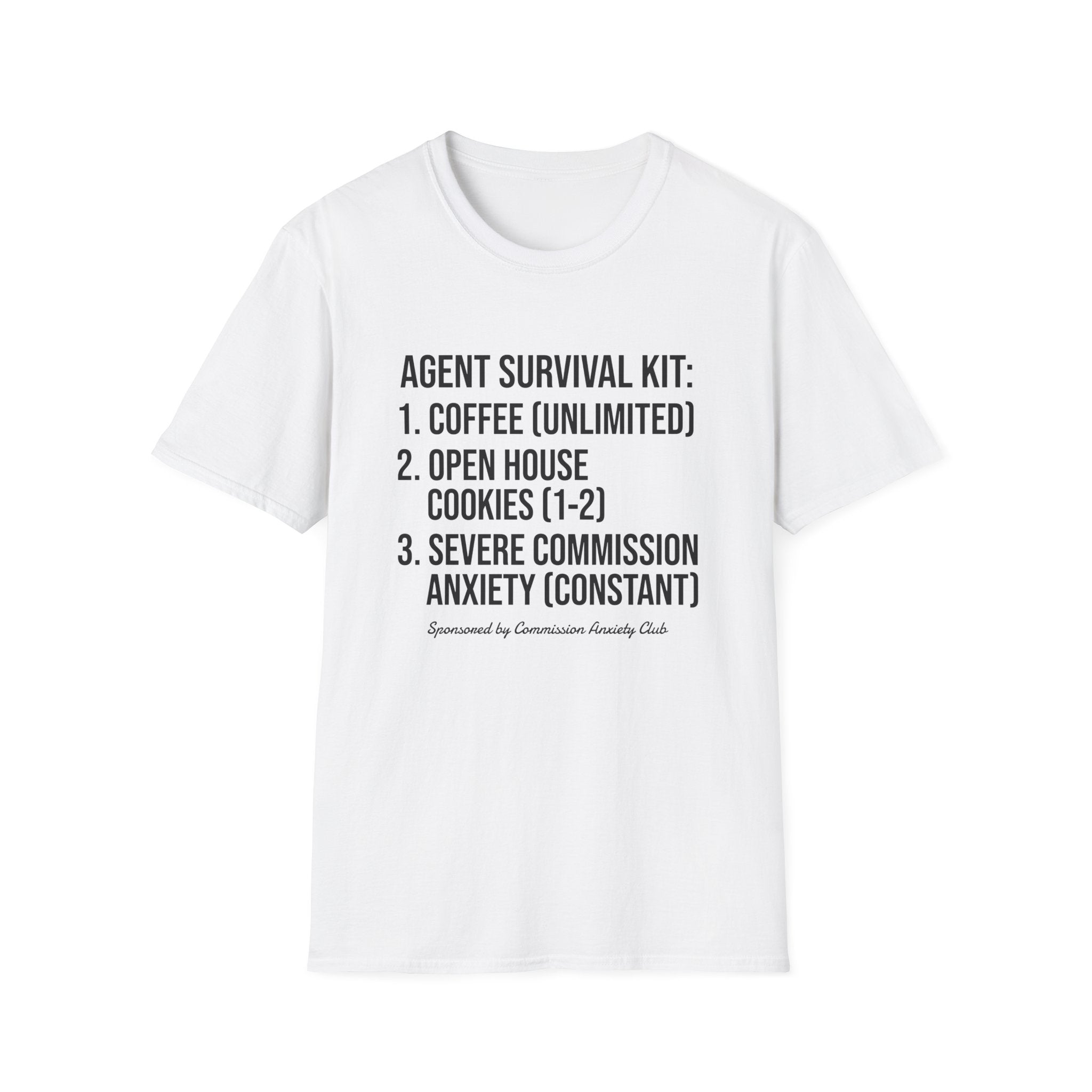 Agent Survival Kit T-Shirt — Funny Real Estate Agent Shirt (Coffee, Open House Cookies)