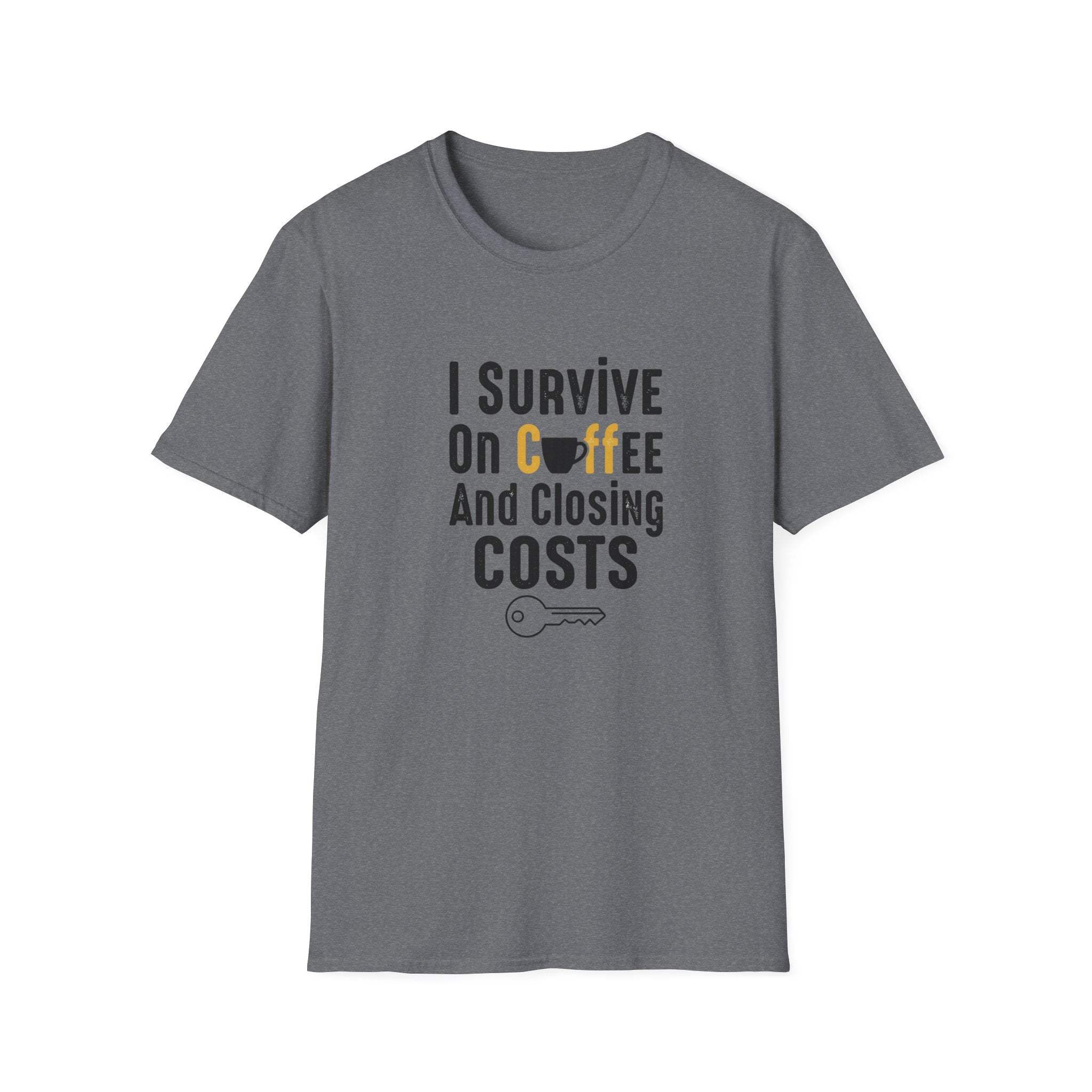 I Survive On Coffee And Closing Costs T-Shirt — Real Estate Agent Coffee Tee