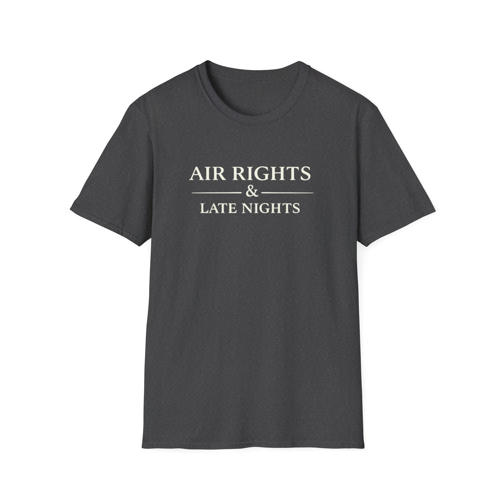 Air Rights & Late Nights T‑Shirt — Vintage Minimalist Typography Tee for Night Owls