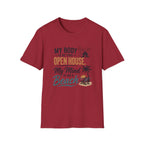 T-Shirt — "My Body Is At This Open House, My Mind Is On A Beach" Beach House Real Estate Tee