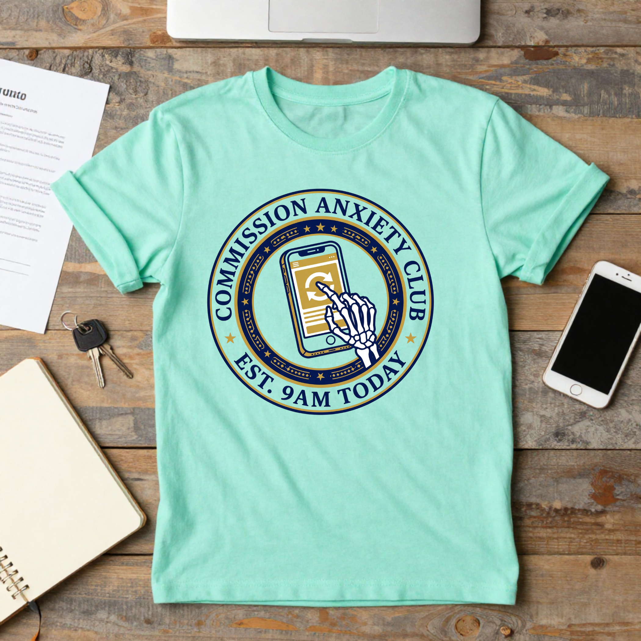 T-Shirt — "Commission Anxiety Club" Graphic Tee (Est. 9AM Today) — Artist Humor, Freelance & Creator Gift