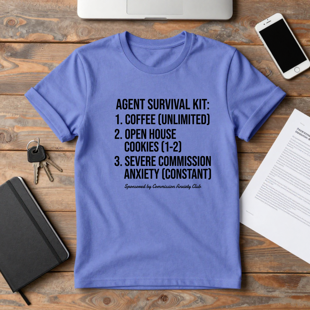 Agent Survival Kit T-Shirt — Funny Real Estate Agent Shirt (Coffee, Open House Cookies)