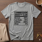Commission Anxiety Club T-Shirt — Burnout 100%, Caffeine 200% Graphic Tee