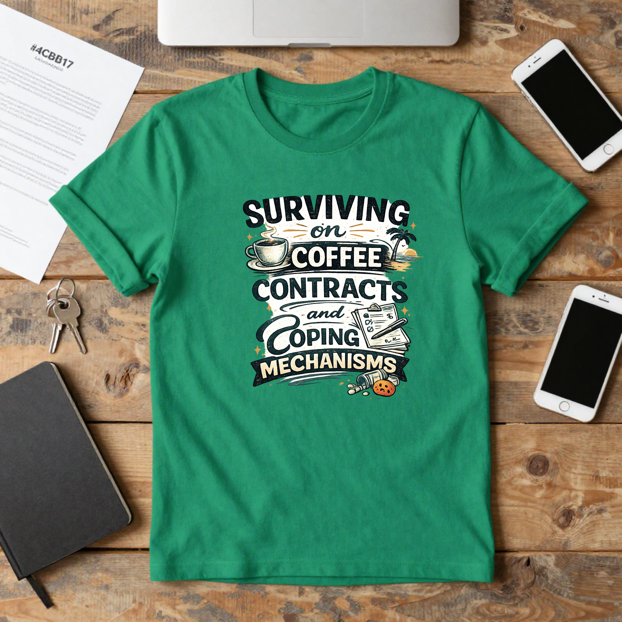 Surviving on Coffee, Contracts & Coping Mechanisms T-Shirt