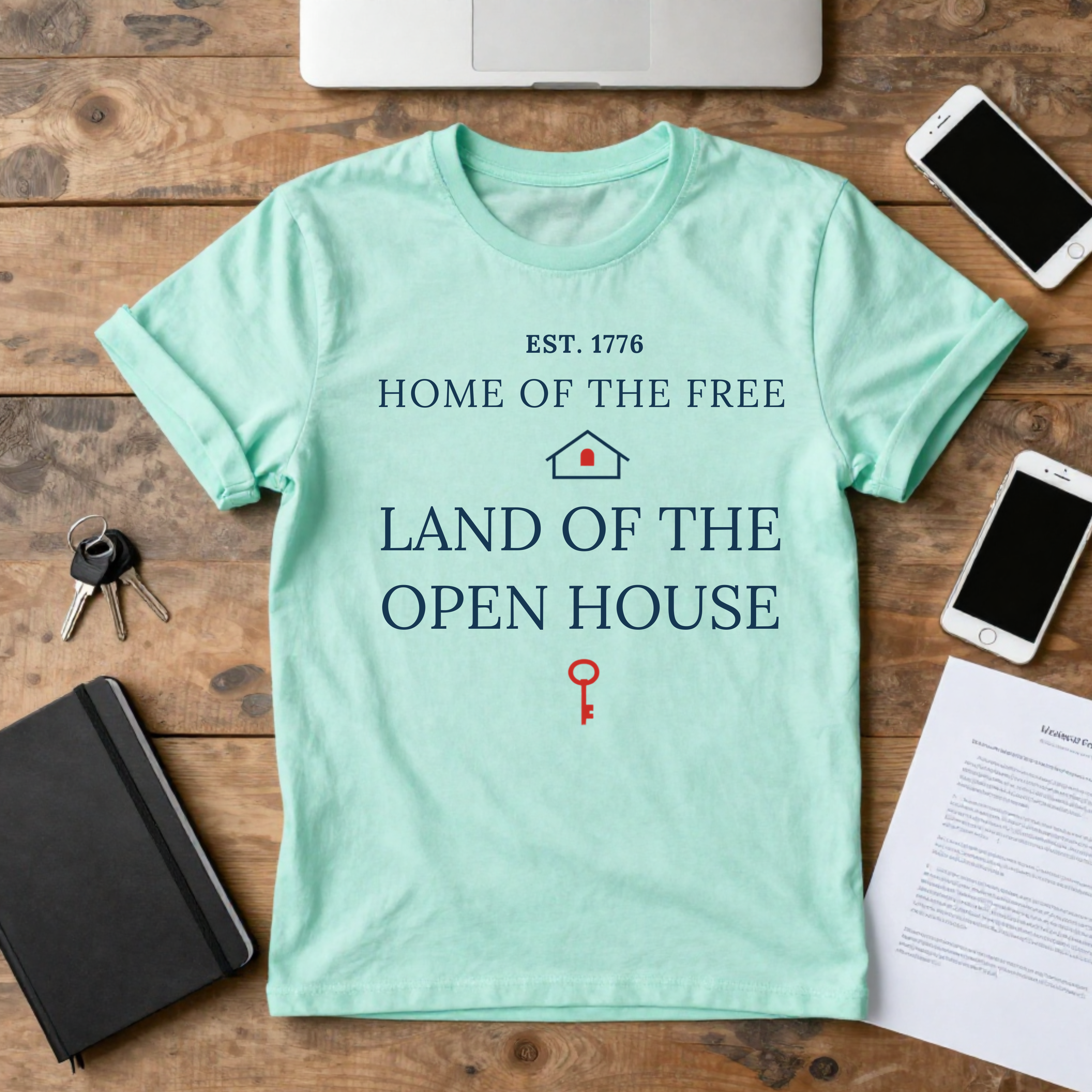 T‑Shirt — "Home of the Free, Land of the Open House" Real Estate Humor Tee