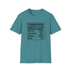 Commission Anxiety Club T-Shirt — Burnout 100%, Caffeine 200% Graphic Tee