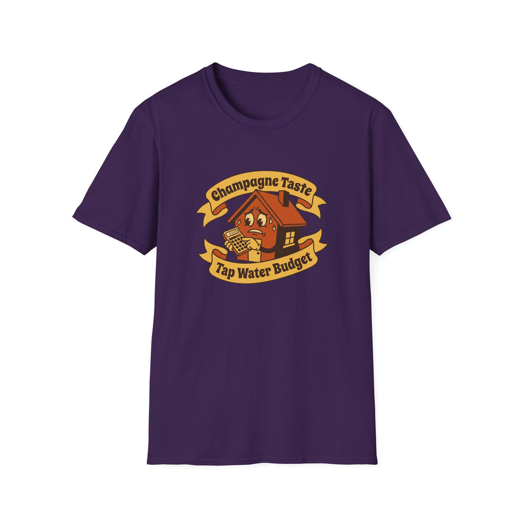 T-Shirt — "Champagne Taste, Tap Water Budget" Retro House Graphic Tee