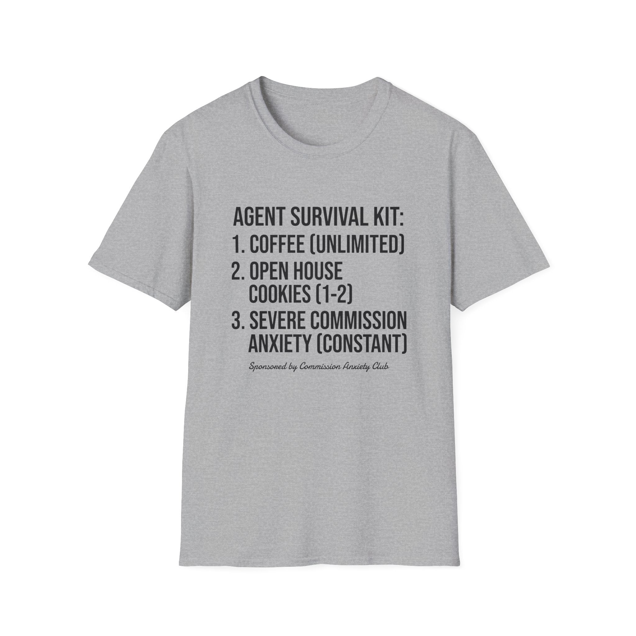 Agent Survival Kit T-Shirt — Funny Real Estate Agent Shirt (Coffee, Open House Cookies)