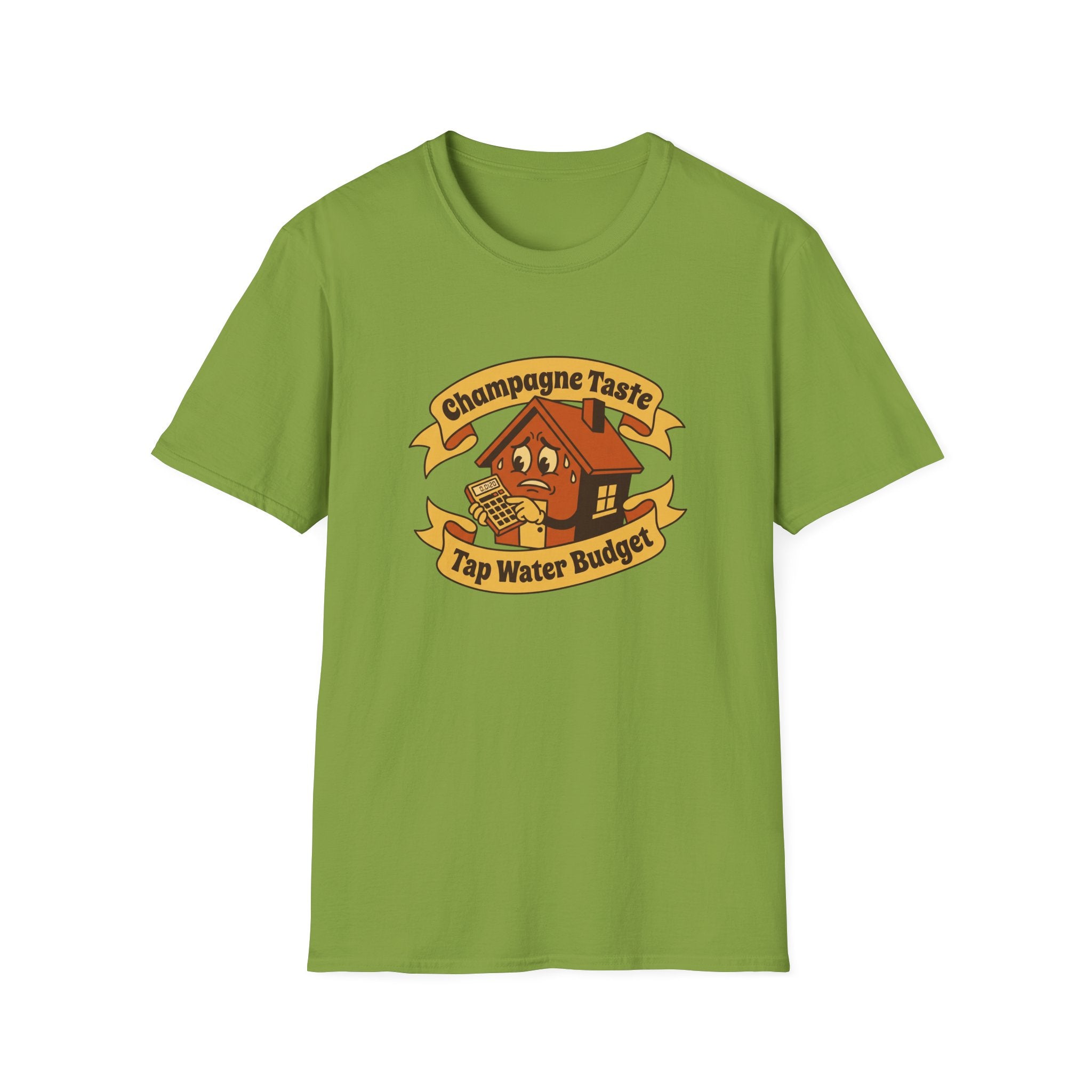 T-Shirt — "Champagne Taste, Tap Water Budget" Retro House Graphic Tee