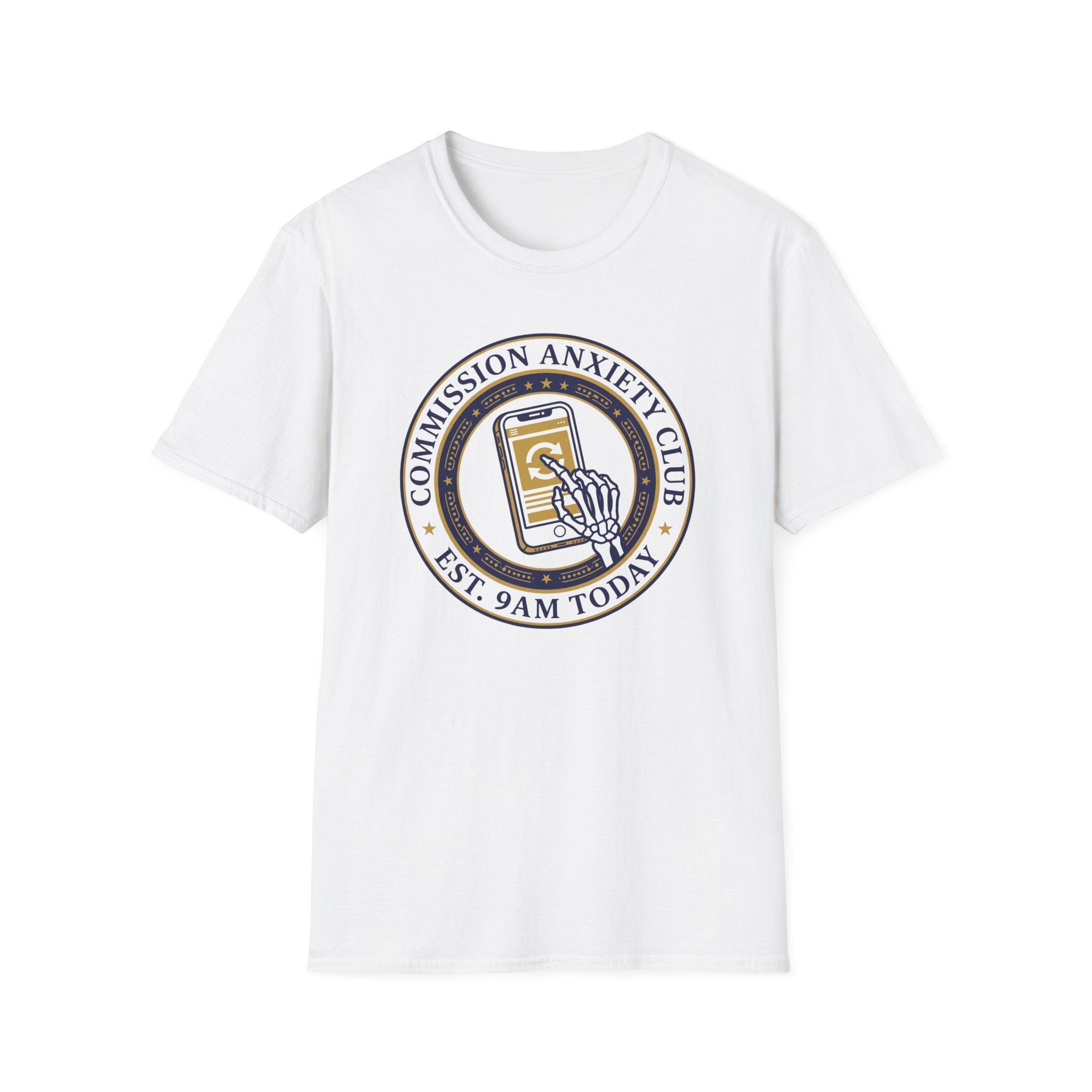 T-Shirt — "Commission Anxiety Club" Graphic Tee (Est. 9AM Today) — Artist Humor, Freelance & Creator Gift