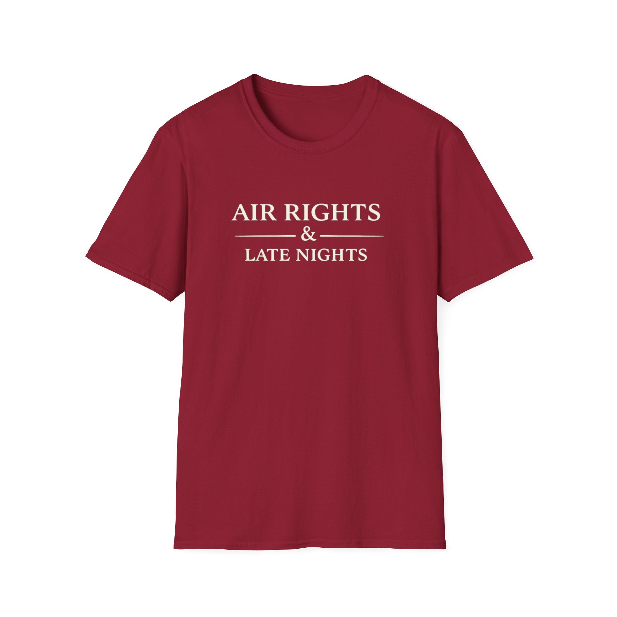 Air Rights & Late Nights T‑Shirt — Vintage Minimalist Typography Tee for Night Owls