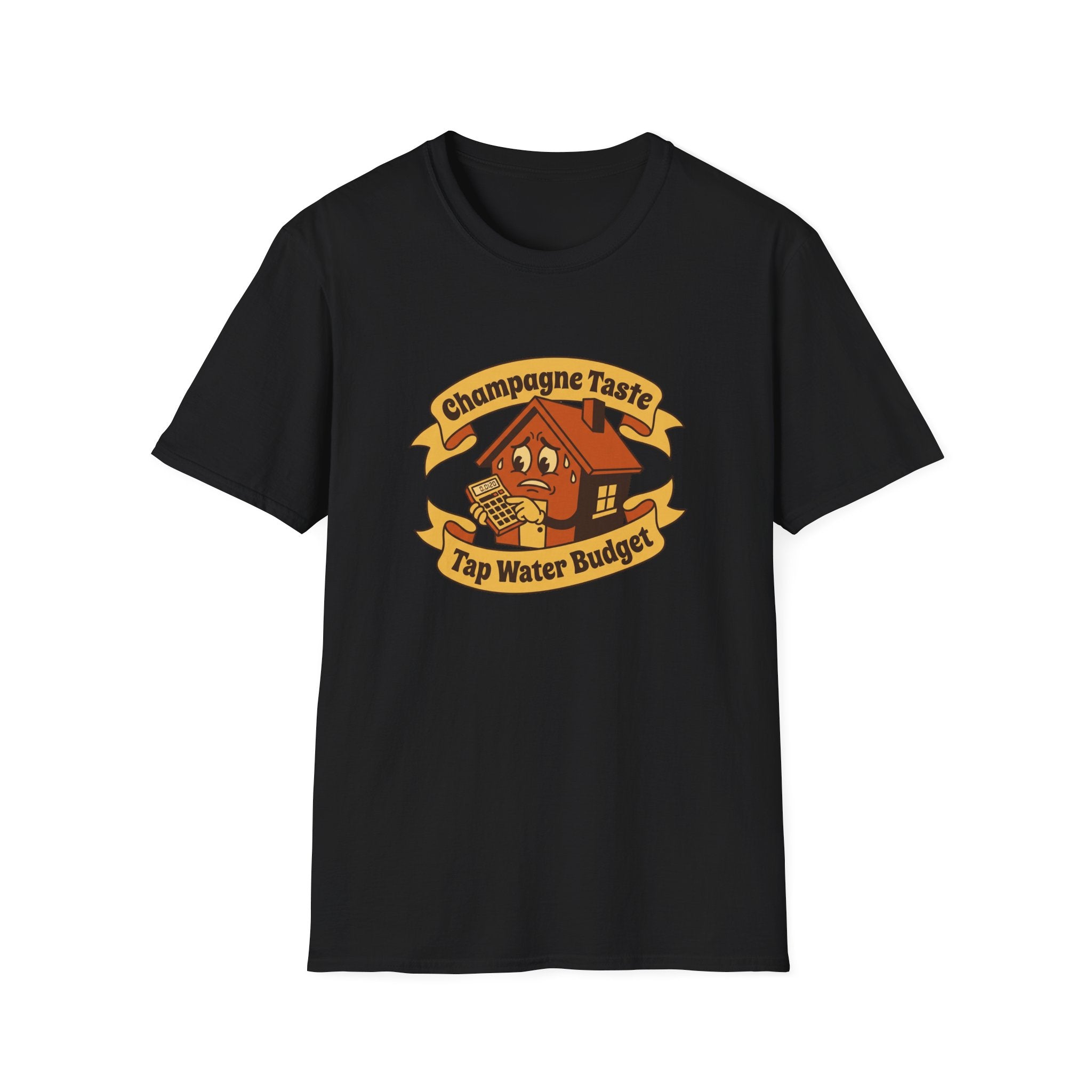 T-Shirt — "Champagne Taste, Tap Water Budget" Retro House Graphic Tee