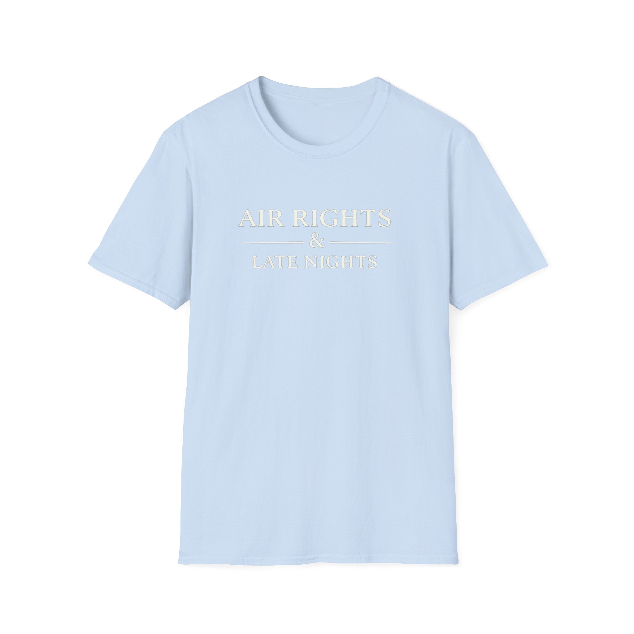 Air Rights & Late Nights T‑Shirt — Vintage Minimalist Typography Tee for Night Owls