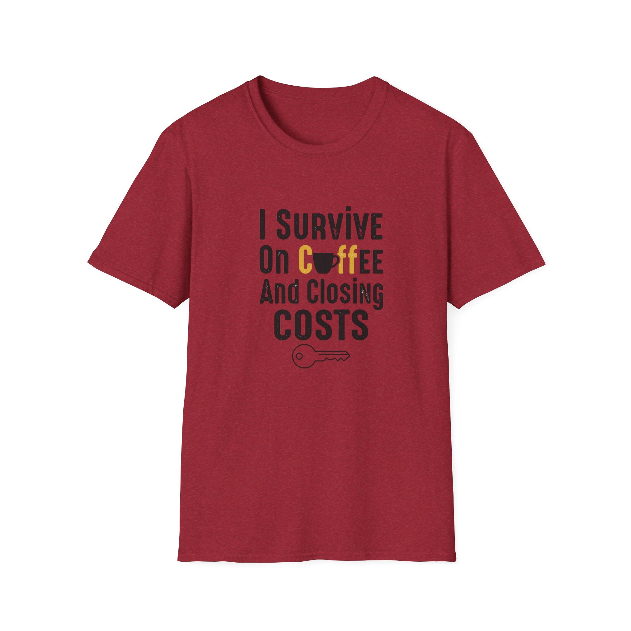 I Survive On Coffee And Closing Costs T-Shirt — Real Estate Agent Coffee Tee