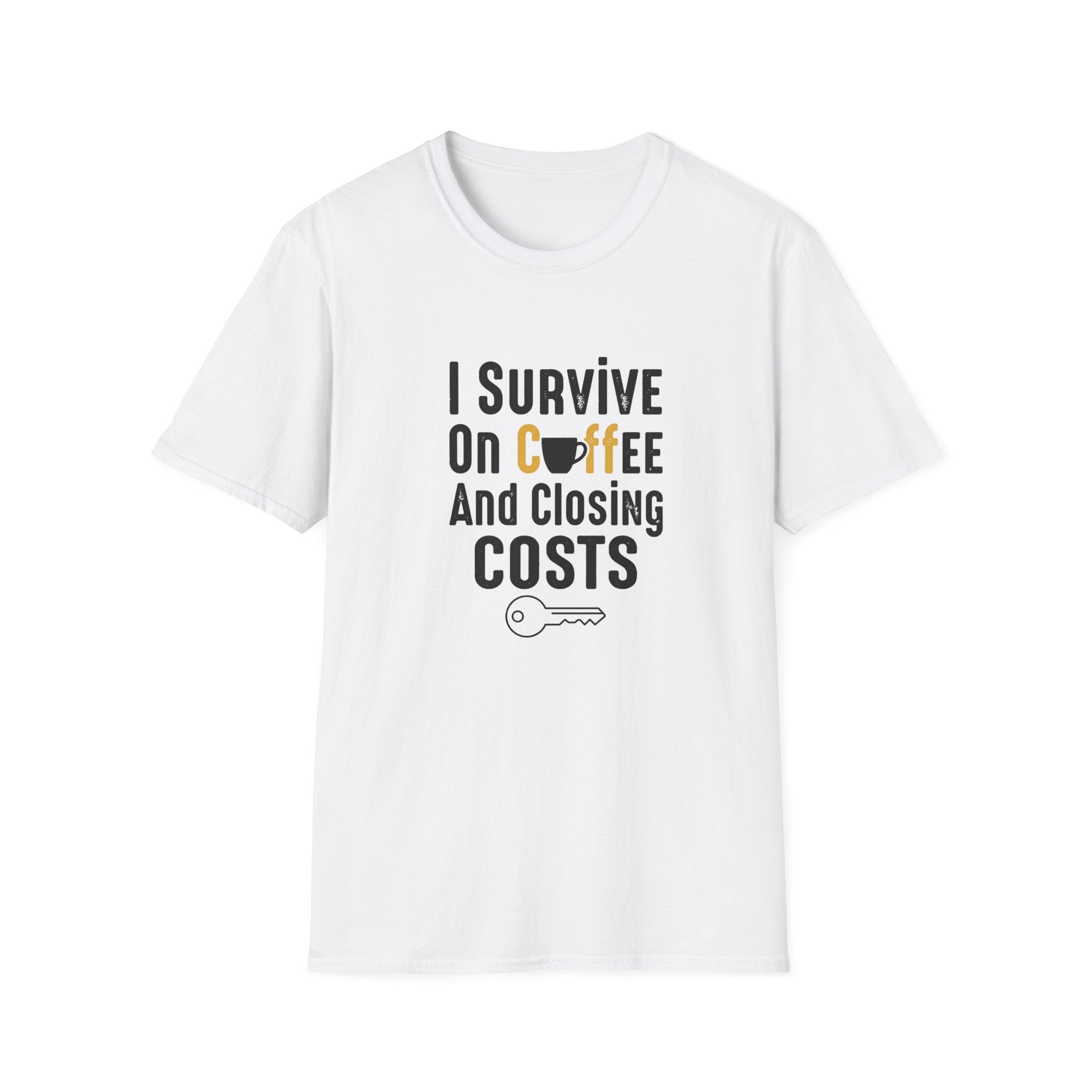 I Survive On Coffee And Closing Costs T-Shirt — Real Estate Agent Coffee Tee