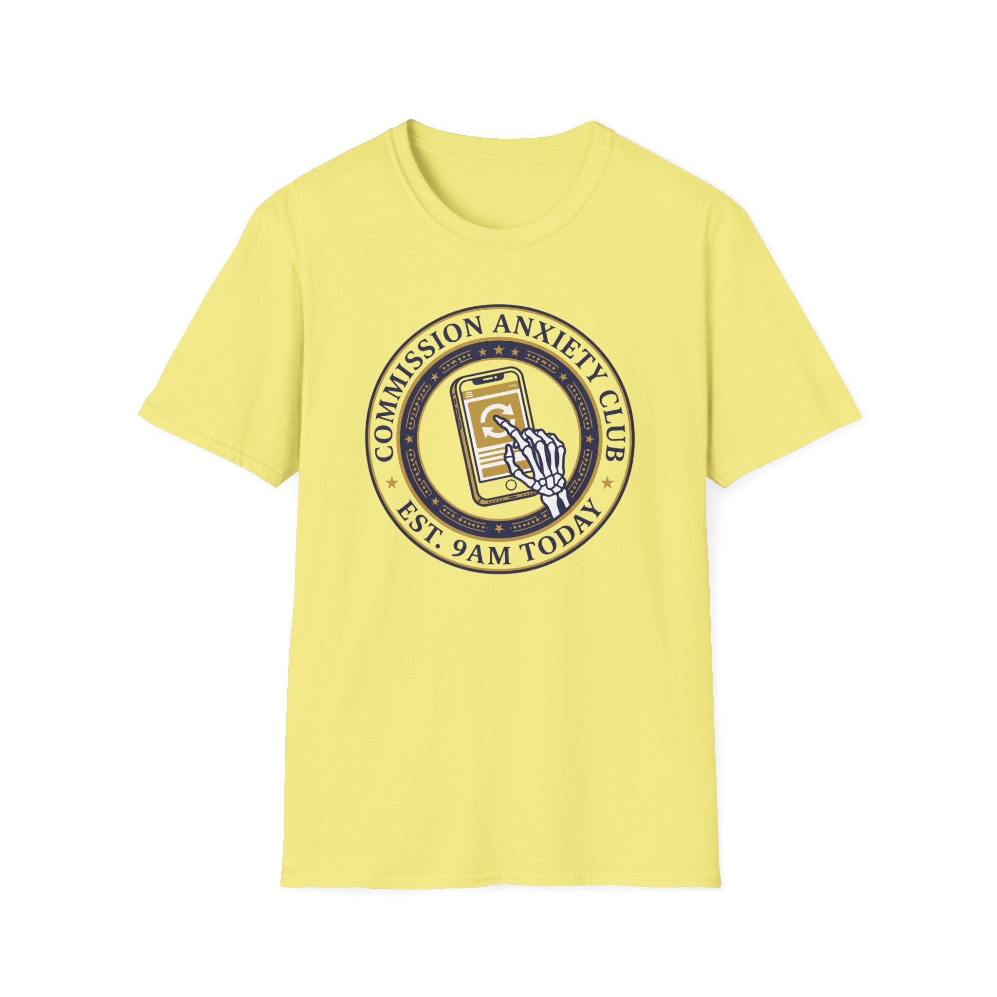 T-Shirt — "Commission Anxiety Club" Graphic Tee (Est. 9AM Today) — Artist Humor, Freelance & Creator Gift