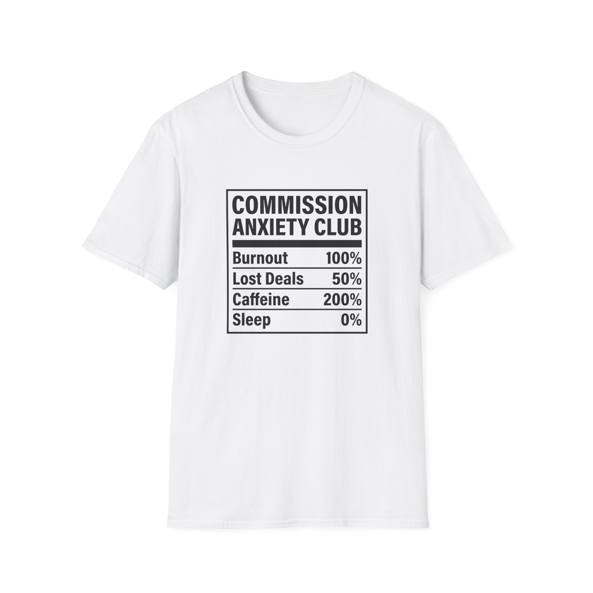 Commission Anxiety Club T-Shirt — Burnout 100%, Caffeine 200% Graphic Tee